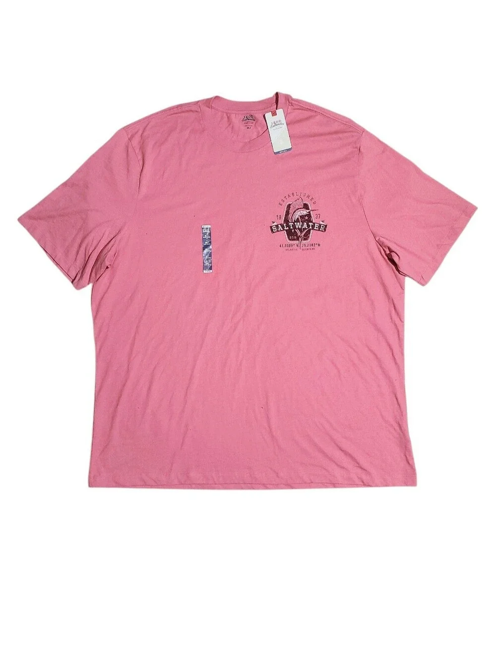 IZOD Mens Big Tall Saltwater Short Sleeve Graphic T-Shirt Rose Size 3XL-Tall NWT - Picture 1 of 7